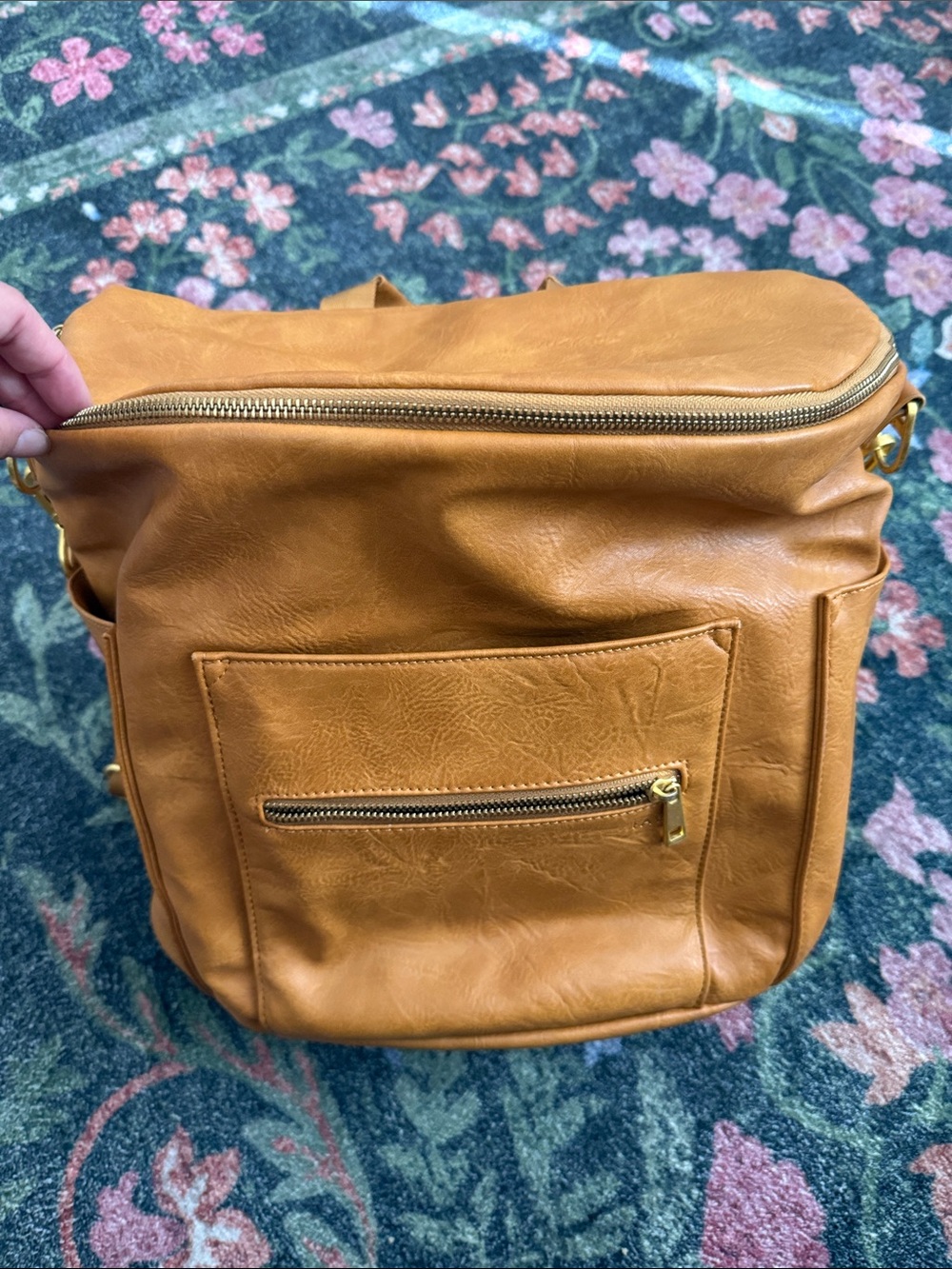 Fawn design Tan Faux Leather diaper bag  backpack